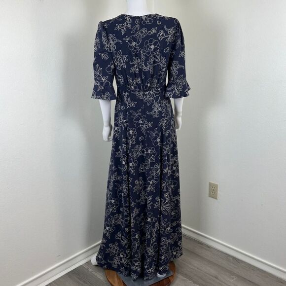 Gal Meets Glam Women Size 8 Irene Blue Floral Maxi NEW Dress Flutter 3/4 Sleeve - Picture 10 of 15